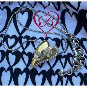 Brighton Pendant Necklace‎ 16" Swarovski Crystal Silver Gold Tone Puffy Heart